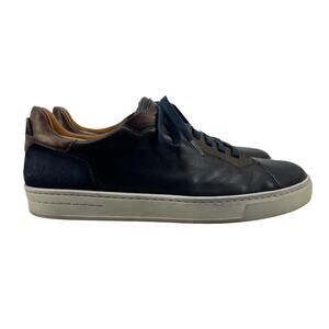Magnnani Mens 44.5 Shoes Navy Brown Amadeo Burnished Leather & Suede Sneakers